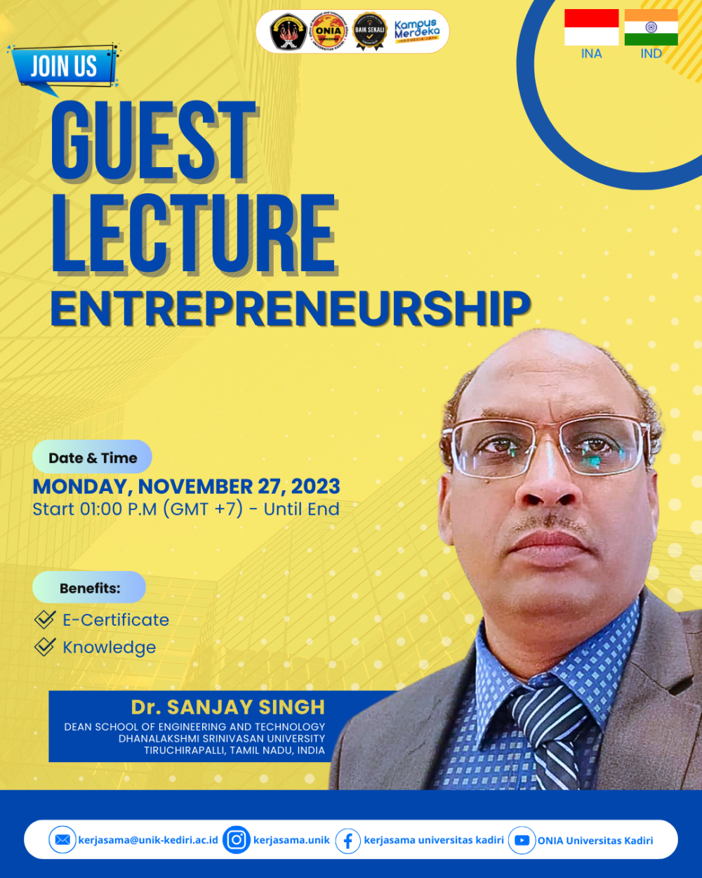 Entrepreneurship Guest Lecture 2023 Dhanalaksmi Srinivasan University, India